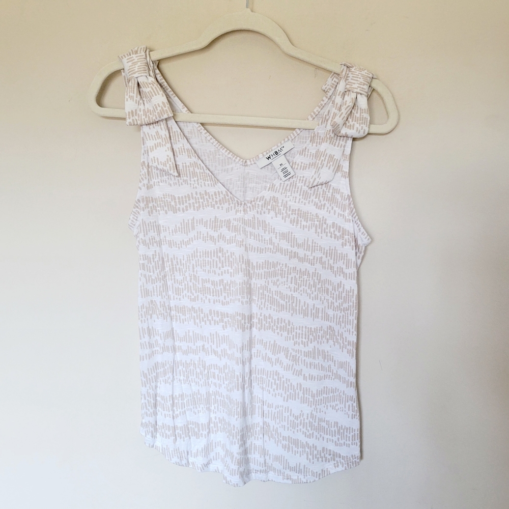 WHBM Bow-Shoulder Tank‎ Top in White Hatch Stripes